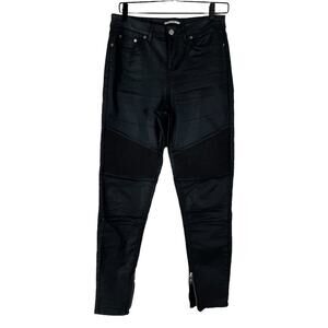 Reiss Biker Faux Leather Black Pants Riding Moto Style Cotton Blend Stretch 30